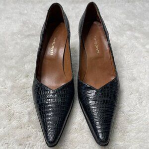 Briganti Women's Black Pointed Lizard Print Leather Heels Pumps Shoes Size 6
